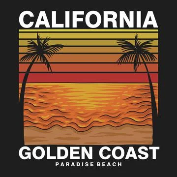 California beach golden coast retro vector illustration Stock Illustration