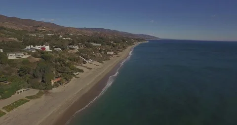 California beach pull back wide. Los Angeles. Drone footage. Stock Footage 92156524