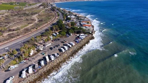 California campground at the beach Stock Footage 100498231