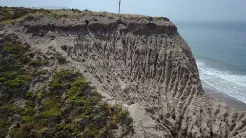 California Central Coast Cliff Drone Jalama Beach Cross Stock Footage