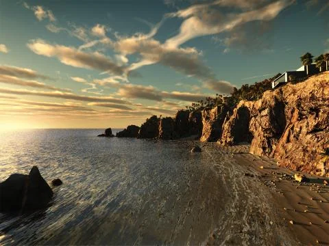 California Cliffs Beach sunset Stock Illustration