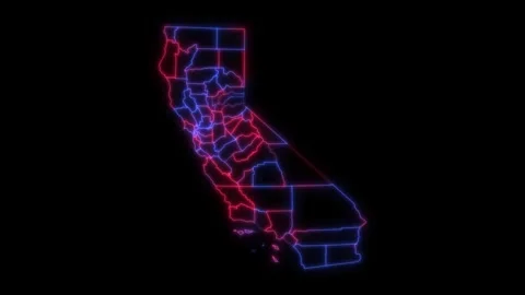 California county map red blue election outline white background seamless loop Video stock 343868645