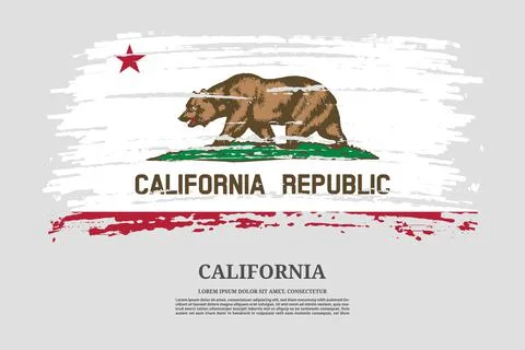 California flag with brush stroke effect and information text poster, vector Stock Illustration