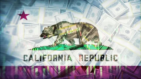 California Flag on Economic Background With Decrease Bar Chart Graph And Arr Stock Footage 320969614