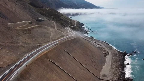 California Highway 1 landslide rebuild aerial 4k Stock Footage