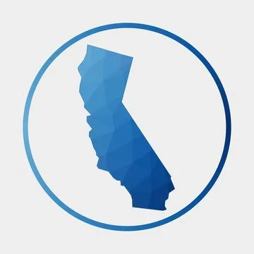 California icon. Polygonal map of the us state in gradient ring. Round low .. Stockillustratie