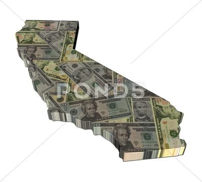 California map 3d render with dollars illustration Stock Illustration