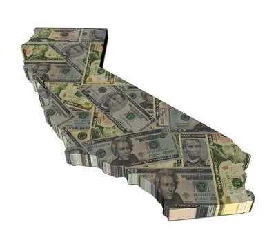 California map 3d render with dollars illustration Stock Illustration