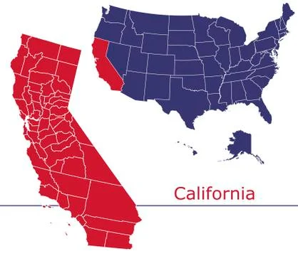 California map counties vector with USA map Stock Illustration