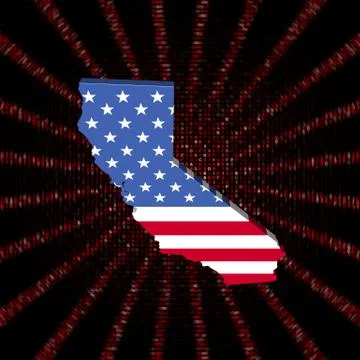 California map flag on red hex code burst illustration Stockillustratie