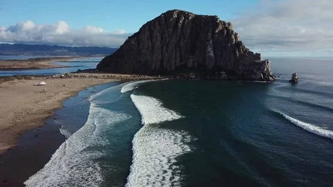 California Morro Rock and beach, aerial 4k Stock Footage