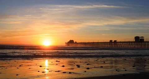 California Oceanside pier at sunset Stock Footage 87777448