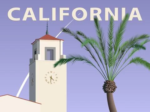 California poster - rocket in the sky Stock Illustration