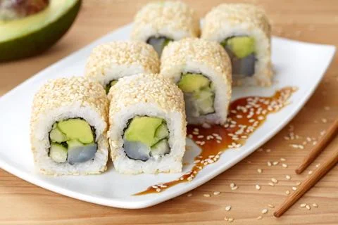 California roll traditional seafood rice sushi with perch Stock Photos