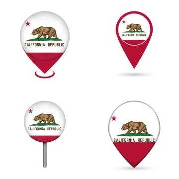 California State Flag Map Pin Icons Set Collection Stock Illustration