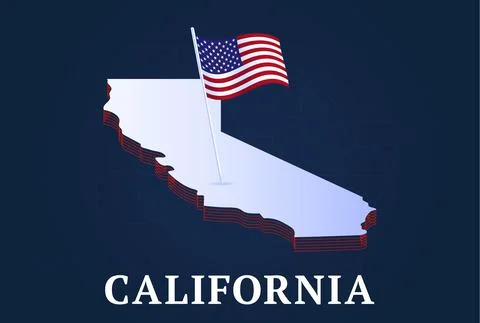 California state Isometric map and USA natioanl flag 3D isometric shape of us Stock Illustration