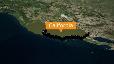 California State Map 3D Render with Glowing Light Effect and Satellite View Stock Footage 322046107