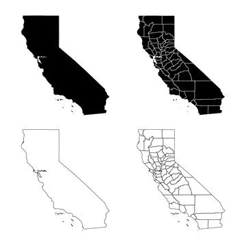California State Outline and Solid Fill Map Set. 스톡 일러스트