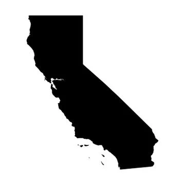 California, state of USA - solid black silhouette map of country area. Simple Ilustração Stock