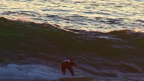 California Surf Session at Sunset Stock-Footage 83555605