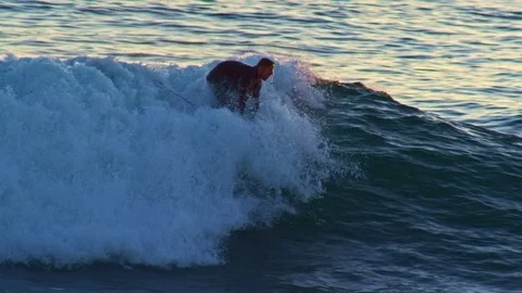 California Surf Session at Sunset Stock Footage 83558134