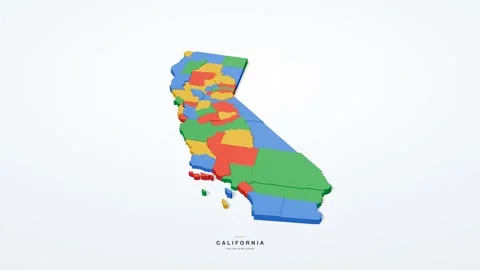 California USA state map 3D animation seamless loop Stock Footage 341069557