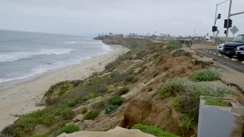 California  A view of cliffs and rocks along the shore near Carlsbad Stock Footage 244683442