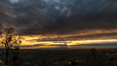 California Winter Sunset with Oak Tree Stock Footage 284605083
