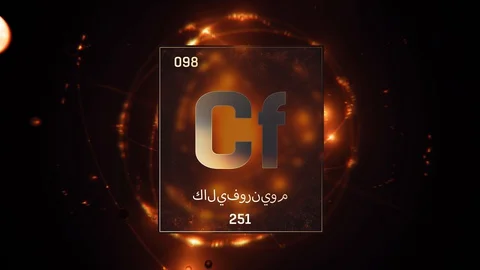 Californium as Element 98 of the Periodic Table 3D illustration on orange Stock Footage 128778046