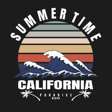 Califronia summer time waves retro vector illustration Stock Illustration