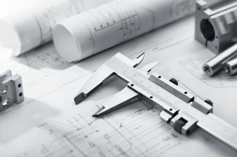 Caliper on blueprint 写真素材