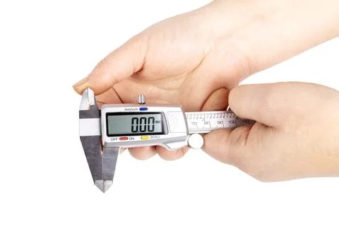 Caliper. a device for measuring precision. the size of a part, as well as the Stock Photos