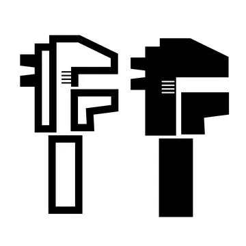 Caliper, simple set vector icon, silhouette and outline Stock Illustration