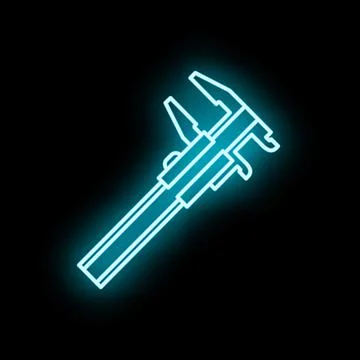 Caliper tool measuring engineering dimensions with neon glow Stock Illustration