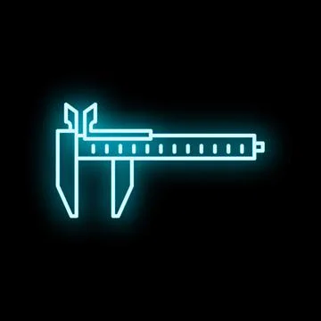 Caliper tool measuring precision engineering in neon outline Stock Illustration
