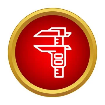 Caliper tool measuring precision instrument in red circle Stock Illustration