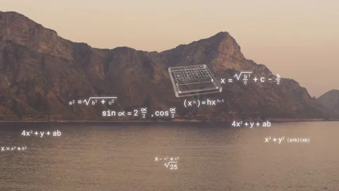 Calipers appearing, rotating while ruler, calculator, pen sweeping formulas to Stock Footage 334292467
