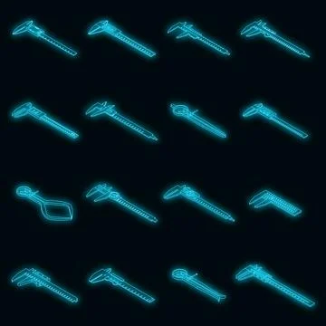 Calipers icons set vector neon Illustrazione stock