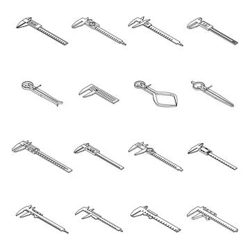 Calipers icons set vector outline Stock Illustration