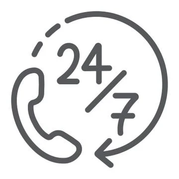 Call 24 7 line icon, service and assistance, support 24 7 sign, vector graphics Stock Illustration