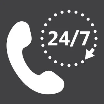 Call 24 7 solid icon, support service and website Stock Illustration