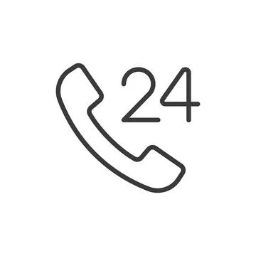 Call 24, icon in line design. Call, 24, service, support, hotline, phone イラスト素材