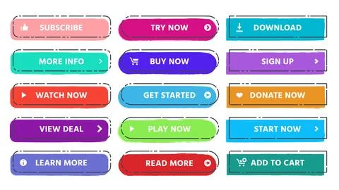 Call to action button. Read more, subscribe and buy now web buttons with vi.. Stock Illustration