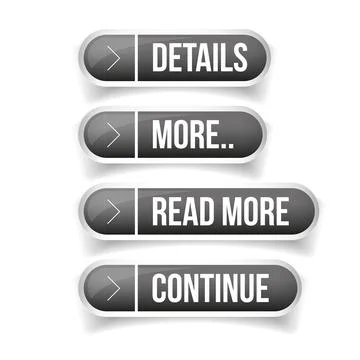 Call to action button set - Details, More, Read more, Continue Stock Illustration