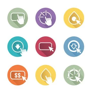 Call to Action Icon Graphics with Buttons, Clicking Hand and Pointers, and Do Stock Illustration