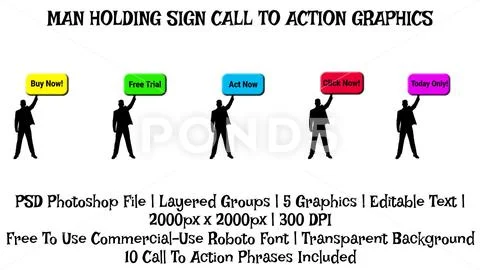 Call To Action Man Holding Button, Video Creator Graphic Template PSD Template