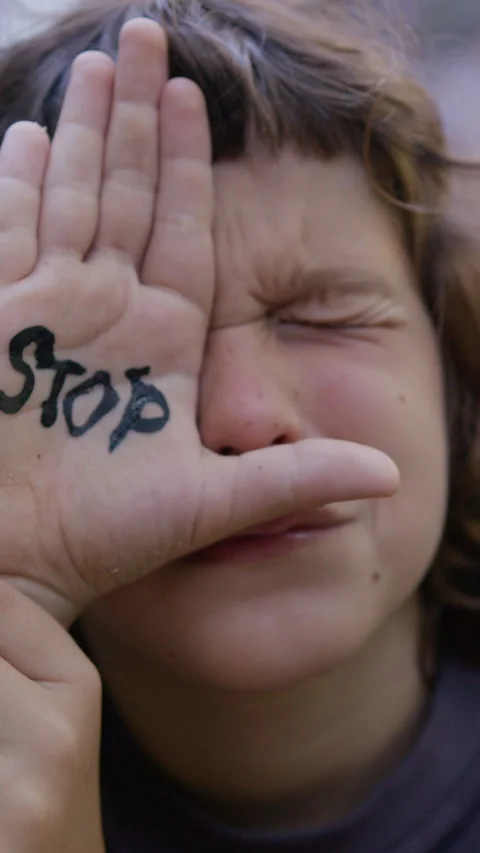 Call for action to stop violence and child abuse by raising awareness Stock Footage 293325473