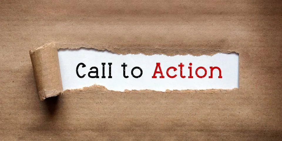 Call to Action - torn strip of brown kraft paper Stock Illustration