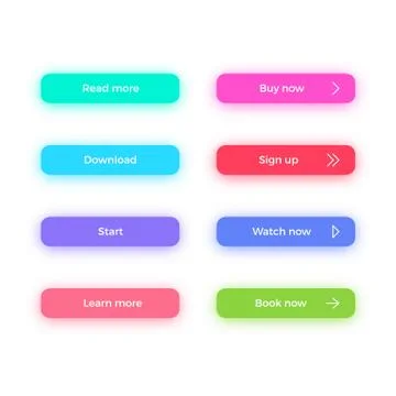 Call to action web buttons with shadows set. Bright color design for web page. Stock Illustration