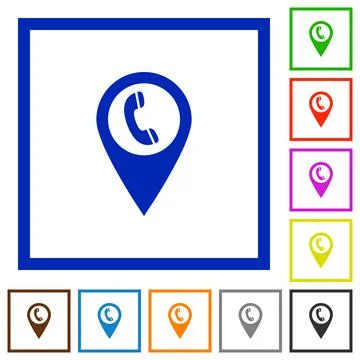 Call box GPS map location flat framed icons Stock Illustration